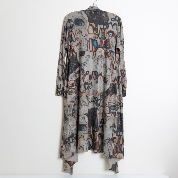 Inoah Cardigan Duster Longline Graffiti Printed Small Open Front Art To Wear - Picture 3 of 11